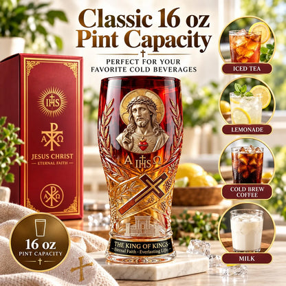 Jesus Christ King Of Kings Pint Glass – 16 Oz Christian Faith Drinkware & Inspirational Gift