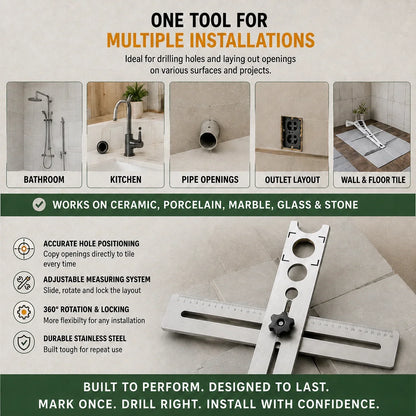 🛠️stainless Steel Tile Positioning Ruler – Adjustable Drill Guide & Measuring Tool For Ceramic, Marble & Wall Tile