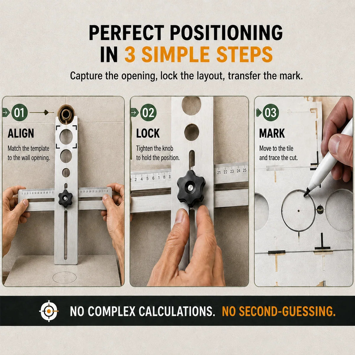 🛠️stainless Steel Tile Positioning Ruler – Adjustable Drill Guide & Measuring Tool For Ceramic, Marble & Wall Tile