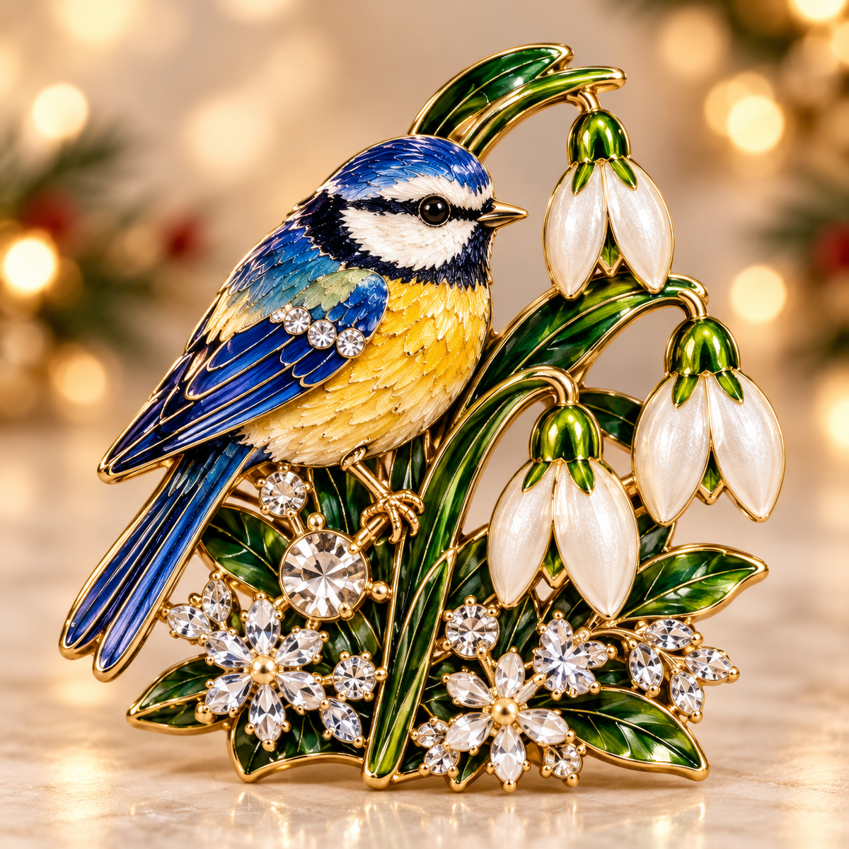 Blue Tit & Snowdrop Enamel Brooch 🎐💙