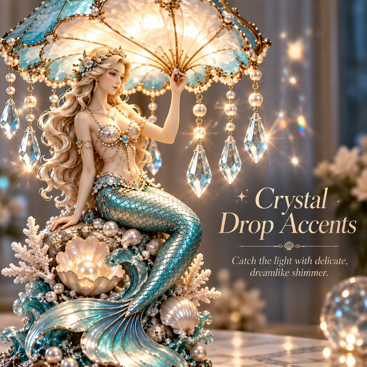 Pearl Tide Mermaid™ – Enchanted Seashell Crystal Lamp