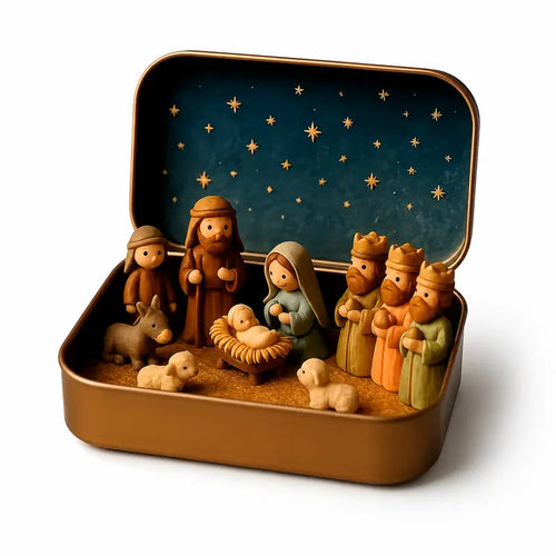 Pocket-Size Mini Nativity Scene Set – Hand-Painted Christmas Decor