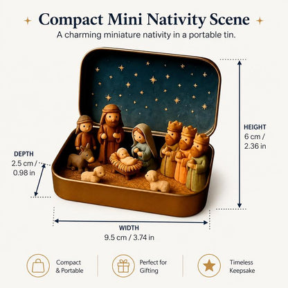Pocket-Size Mini Nativity Scene Set – Hand-Painted Christmas Decor