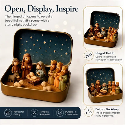 Pocket-Size Mini Nativity Scene Set – Hand-Painted Christmas Decor