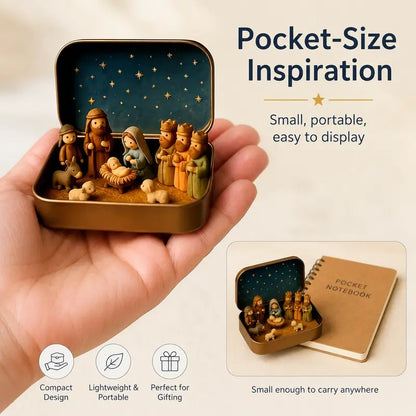 Pocket-Size Mini Nativity Scene Set – Hand-Painted Christmas Decor