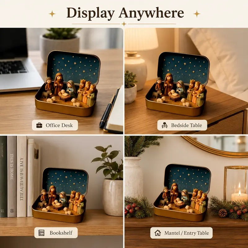 Pocket-Size Mini Nativity Scene Set – Hand-Painted Christmas Decor