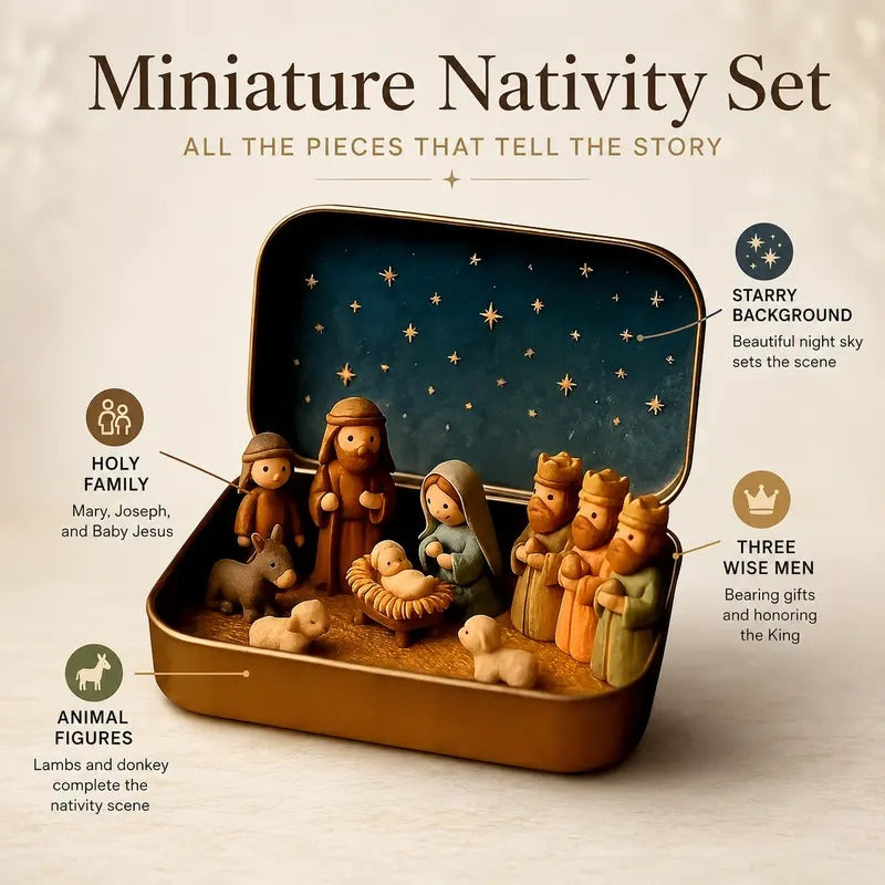 Pocket-Size Mini Nativity Scene Set – Hand-Painted Christmas Decor