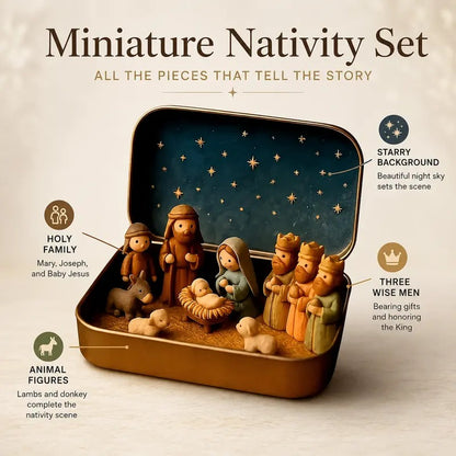 Pocket-Size Mini Nativity Scene Set – Hand-Painted Christmas Decor