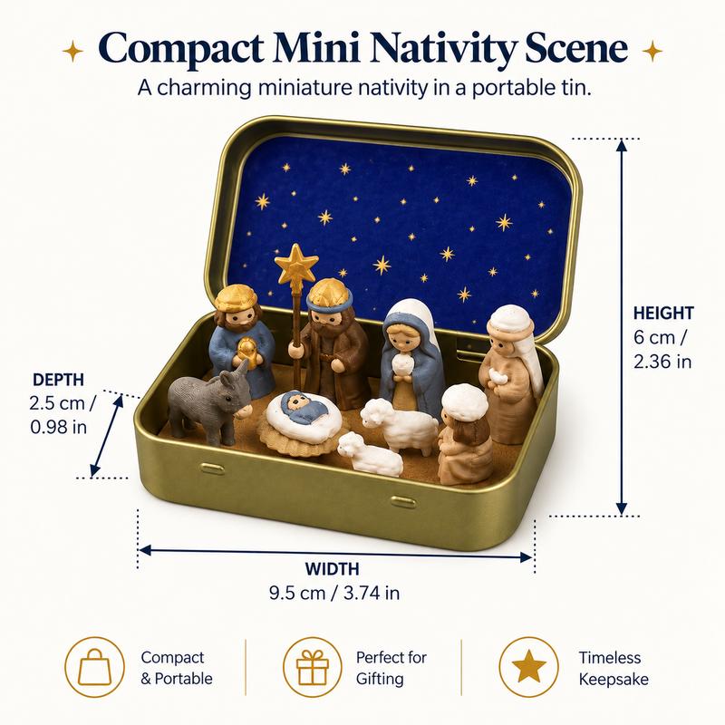 Pocket-Size Mini Nativity Scene Set – Hand-Painted Christmas Decor