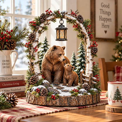🐻Woodland Bear Family Lantern – Lighted Christmas Forest Tabletop Decor 🎄
