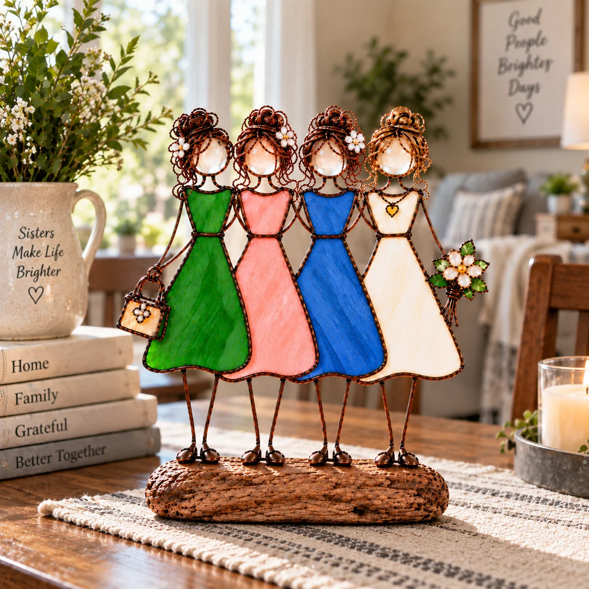 Side By Side Sisters Stained Glass-inspired Friendship Figurine