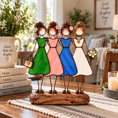 Side By Side Sisters Stained Glass-inspired Friendship Figurine