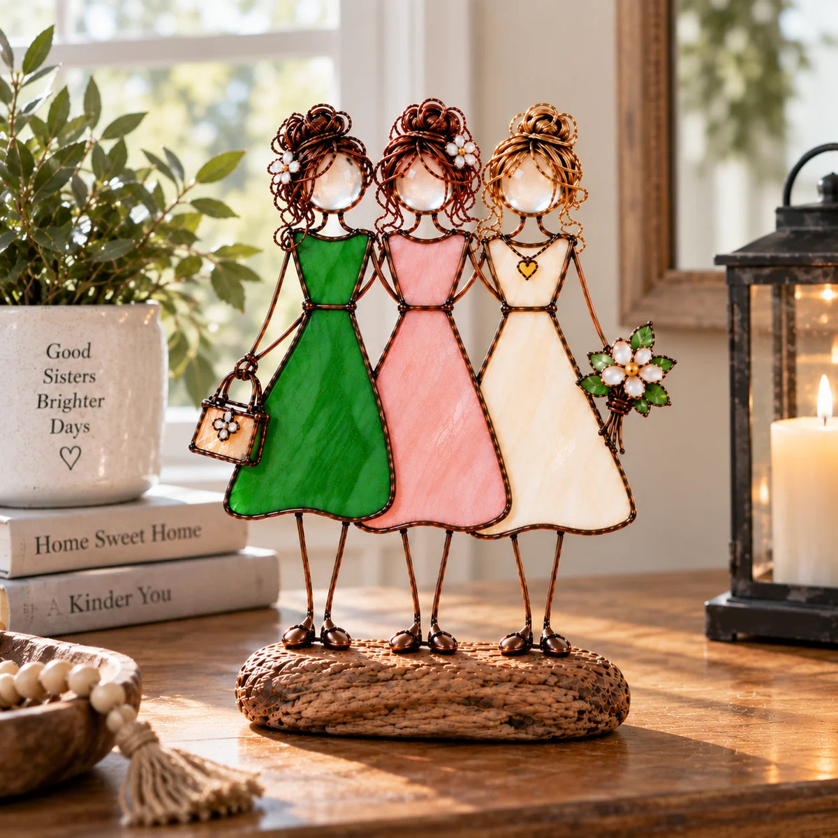 Side By Side Sisters Stained Glass-inspired Friendship Figurine