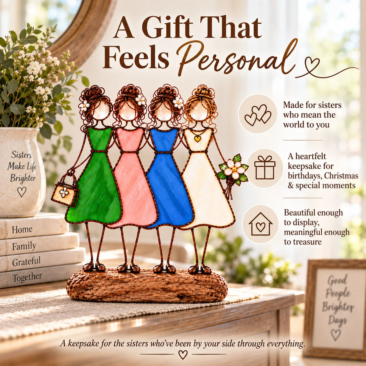Side By Side Sisters Stained Glass-inspired Friendship Figurine