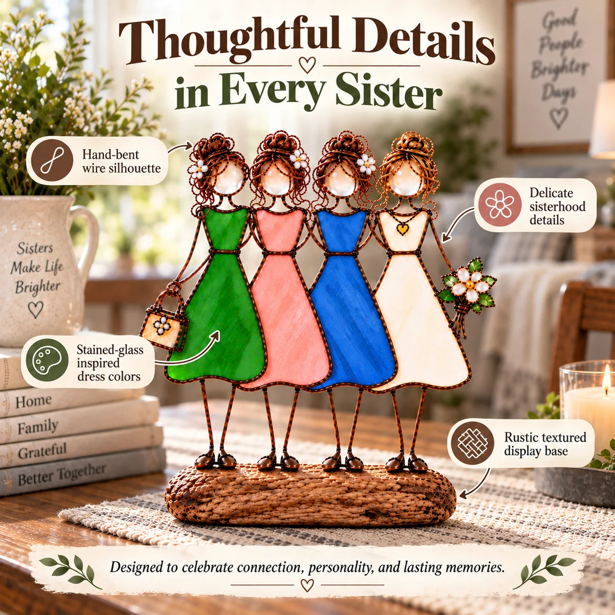 Side By Side Sisters Stained Glass-inspired Friendship Figurine