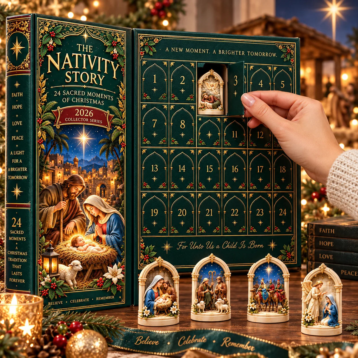 Nativity Story 2026 – 24 Sacred Moments Of Christmas Countdown Calendar With 24 Unique Nativity Miniatures, Christian Christmas Collectible Gift