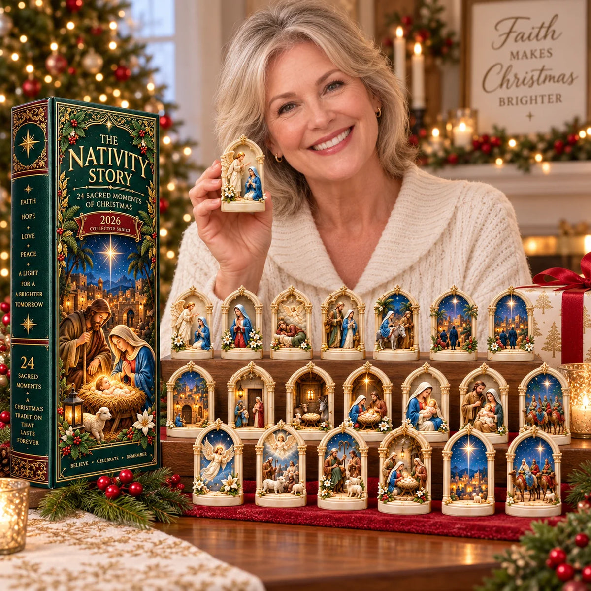 Nativity Story 2026 – 24 Sacred Moments Of Christmas Countdown Calendar With 24 Unique Nativity Miniatures, Christian Christmas Collectible Gift
