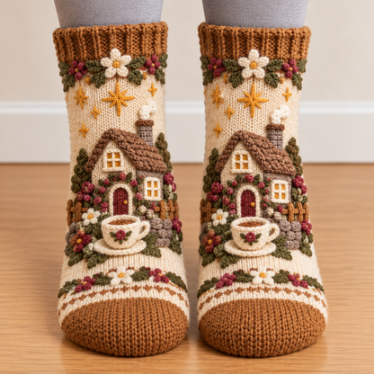 🧦🍂3D Knit Fall Cottage Cozy Socks 🧦🍂