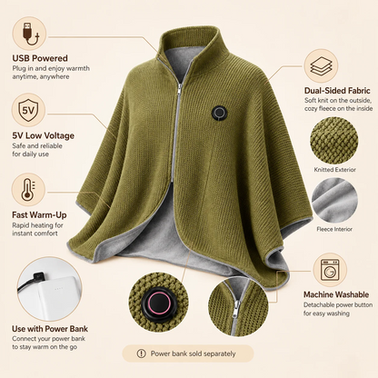 Wearable Heated Shawl 3 Heat Levels Portable Thermal Wrap