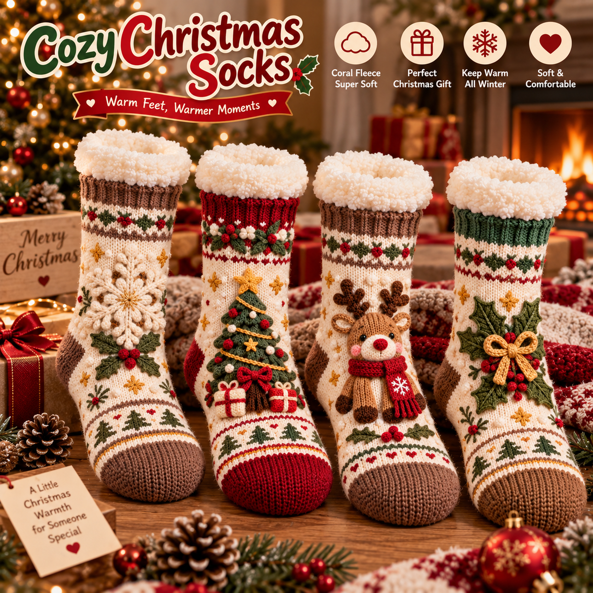 Cozy Christmas Fleece‑Lined Socks 🎄