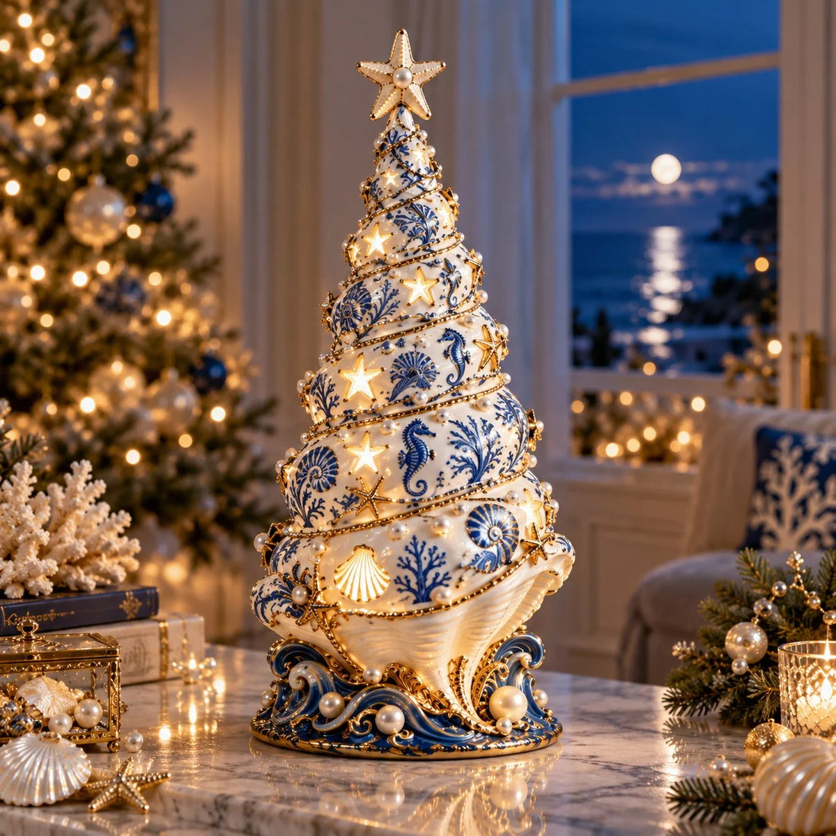 🌊 Coastal Christmas Seashell Tree Projection Lamp✨