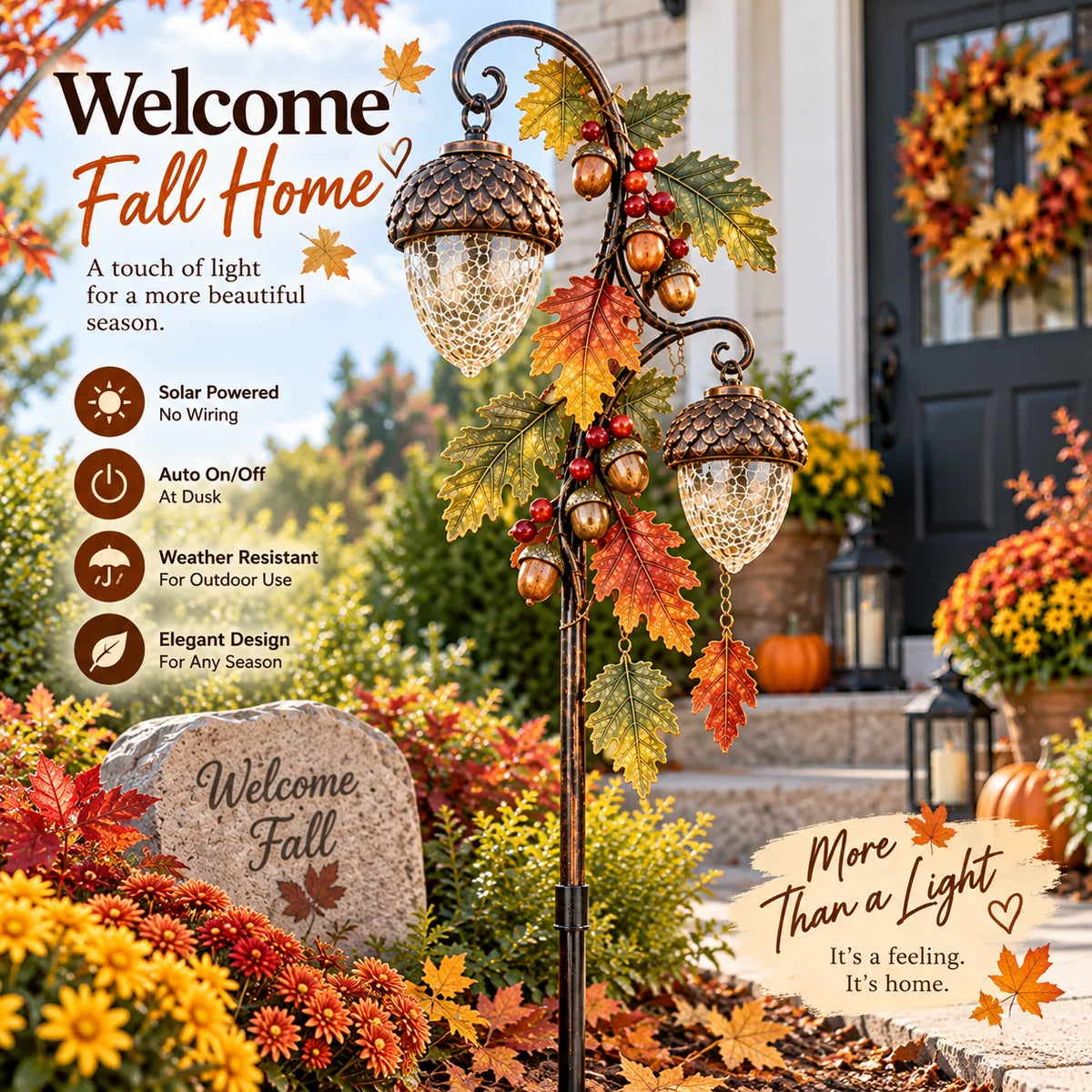 🔥 Last Day 49% Off-🍁 Autumn Acorn Glow™ – Solar Double Acorn Garden Stake Light