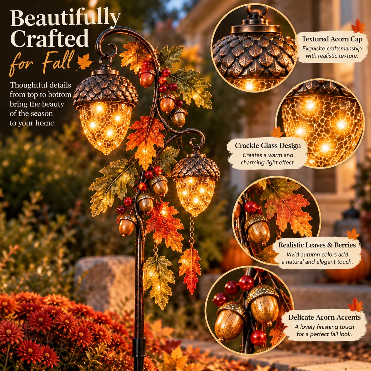 🔥 Last Day 49% Off-🍁 Autumn Acorn Glow™ – Solar Double Acorn Garden Stake Light