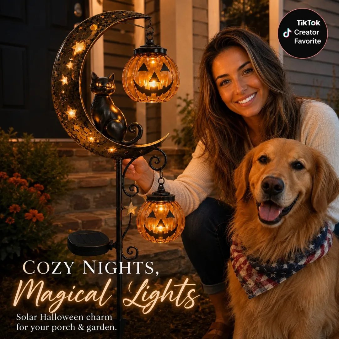 (🎁Halloween Early Bird Special Sale 49% OFF)🎃🐈🌙Pumpkin Moon Garden Stake Light