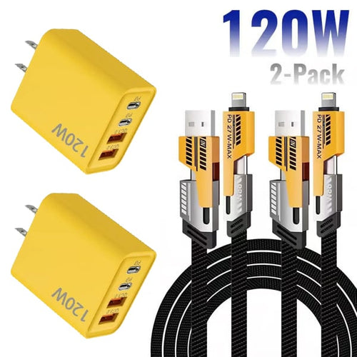 ⚡Buy 1 Get 1 Free（2 Pcs）🔥Portable Fast Charger, Type C/USB A Dual Ports Adapter,4 in 1 Fast Charging Cable & Data Sync