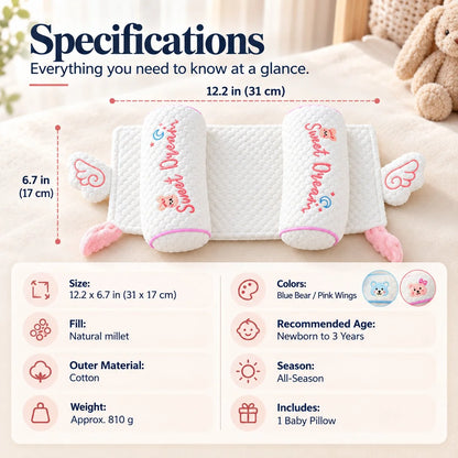 Millet Head-Shaping Pillow for Babies and Toddlers, for Correcting Head Asymmetries in Newborns, Model 06 – Pillow for Side Sleeping with a Removable Insert