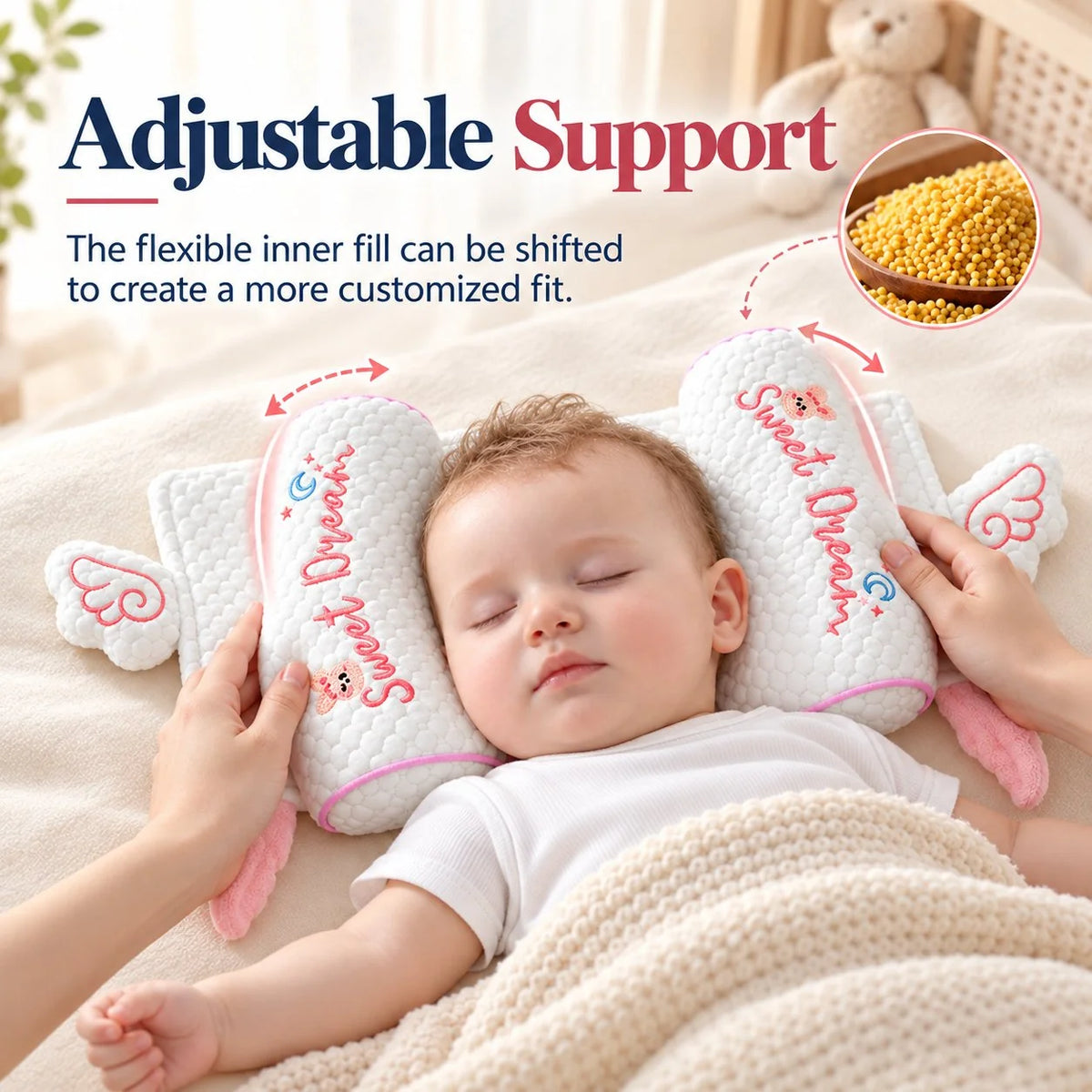 Millet Head-Shaping Pillow for Babies and Toddlers, for Correcting Head Asymmetries in Newborns, Model 06 – Pillow for Side Sleeping with a Removable Insert