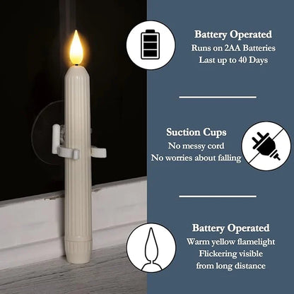 Homemory 6 Pcs Window Candles with Sensor Dusk to Dawn, Ivory Striped Candlesticks with Suction Cups, Roman Column Christmas Window Candle Battery Operated, Flameless Led Taper Candles for Windows