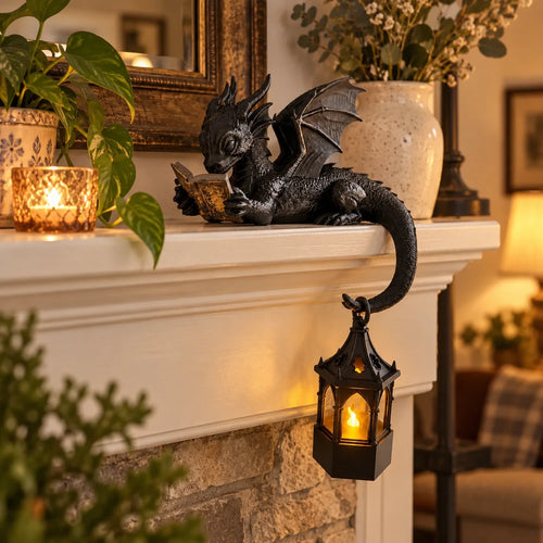 🐉reading Dragon Shelf Decor With Led Lantern