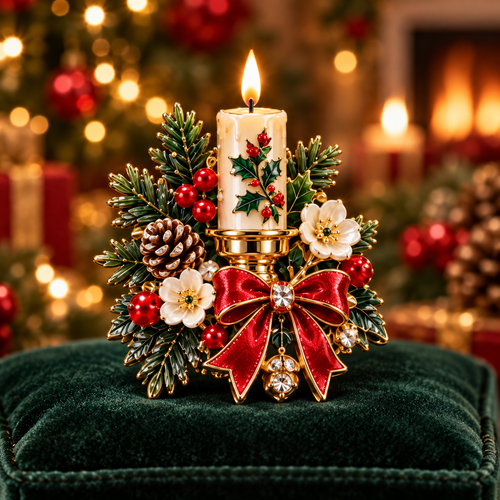 🕯️🎄Christmas Candle Wreath Festive Brooch 🕯️🎄