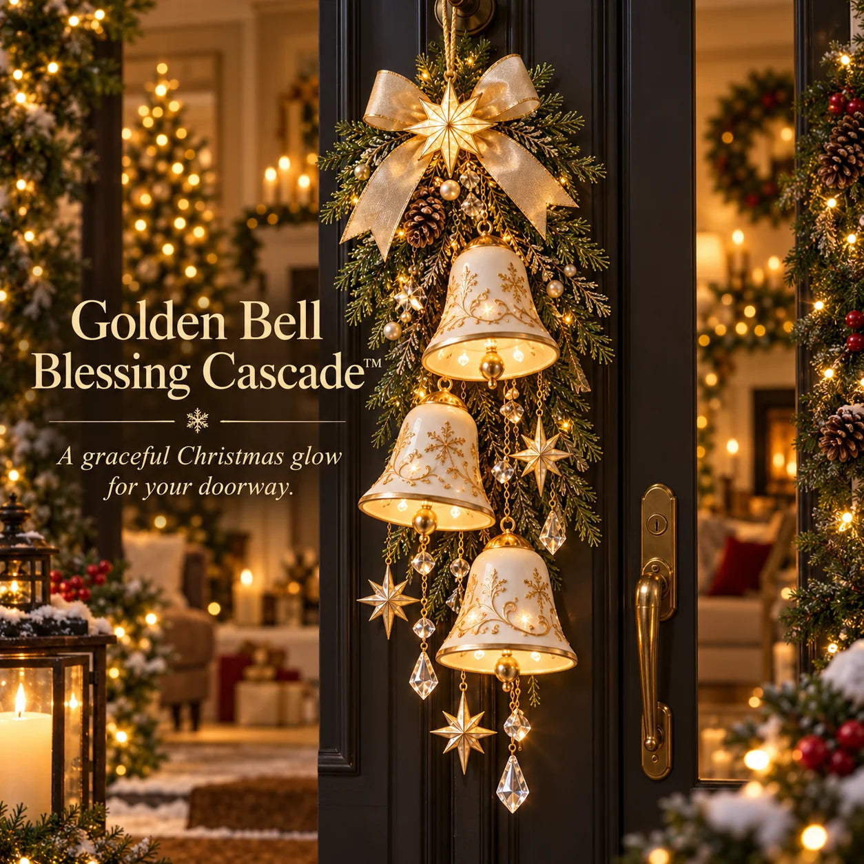Golden Bell Blessing Cascade lighted door decor