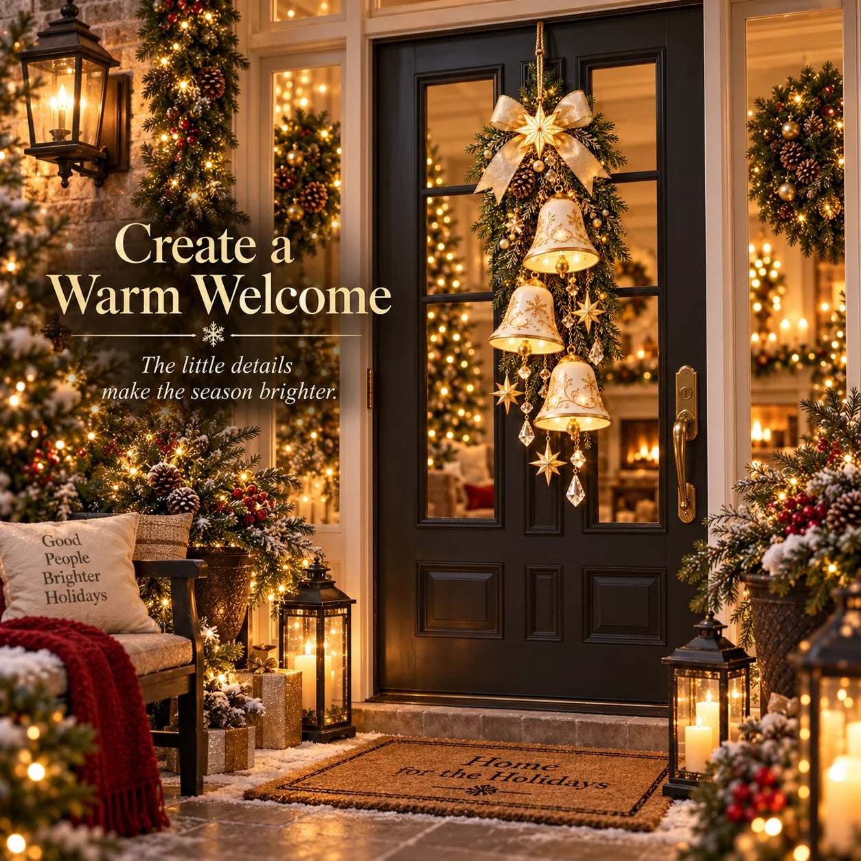 Golden Bell Blessing Christmas door decor