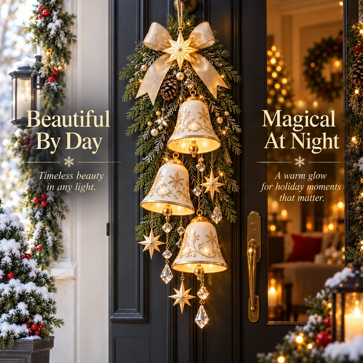 Golden Bell Blessing lighted Christmas decor detail