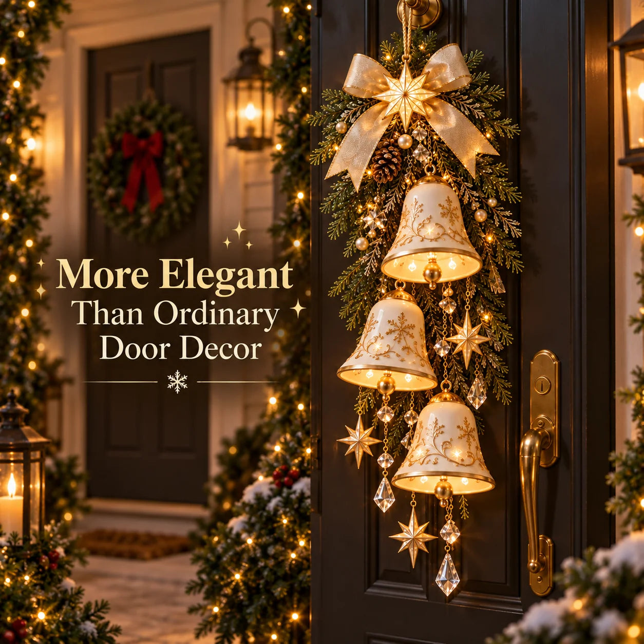 Golden Bell Blessing lighted Christmas decor detail