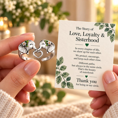 🐘 Pure Silver Elephant Heart Ring – Meaningful Sisterhood & Best Friend Gift With Message Card