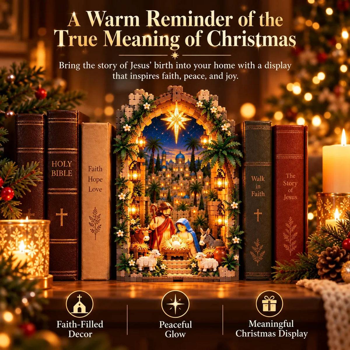 🔥🔥🔥✨ Lighted Bethlehem Nativity Book Nook – Christmas Building Block Display Of Faith
