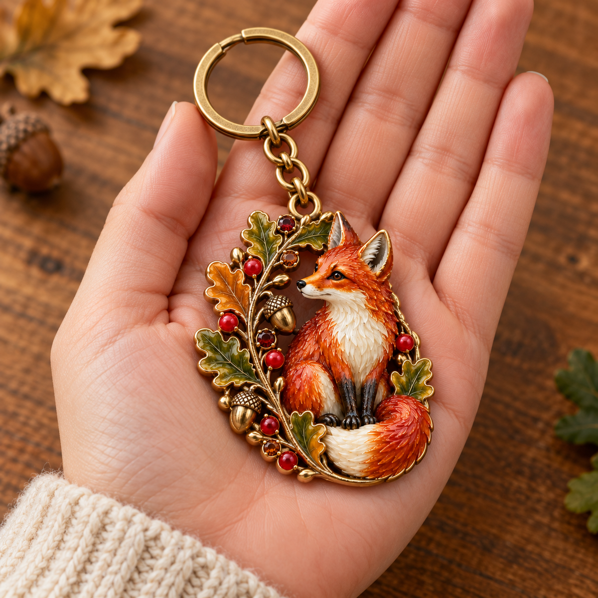 Autumn Woodland Fox 🍂 Oak & Berry Keepsake Keyring