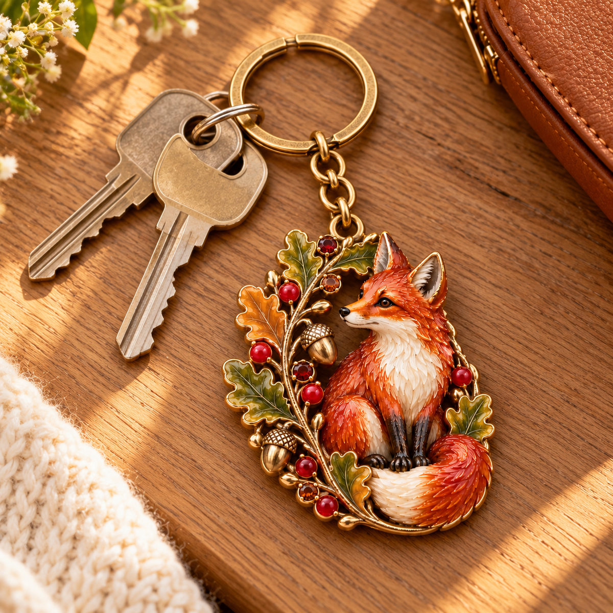 Autumn Woodland Fox 🍂 Oak & Berry Keepsake Keyring