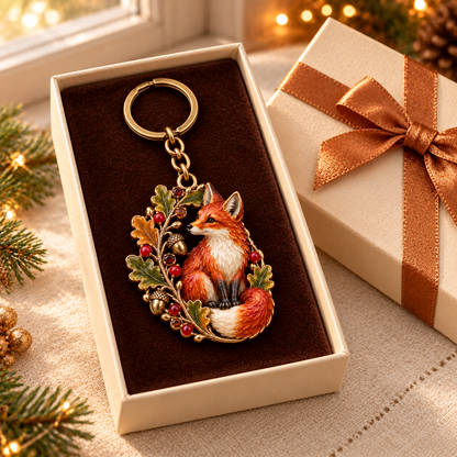 Autumn Woodland Fox 🍂 Oak & Berry Keepsake Keyring