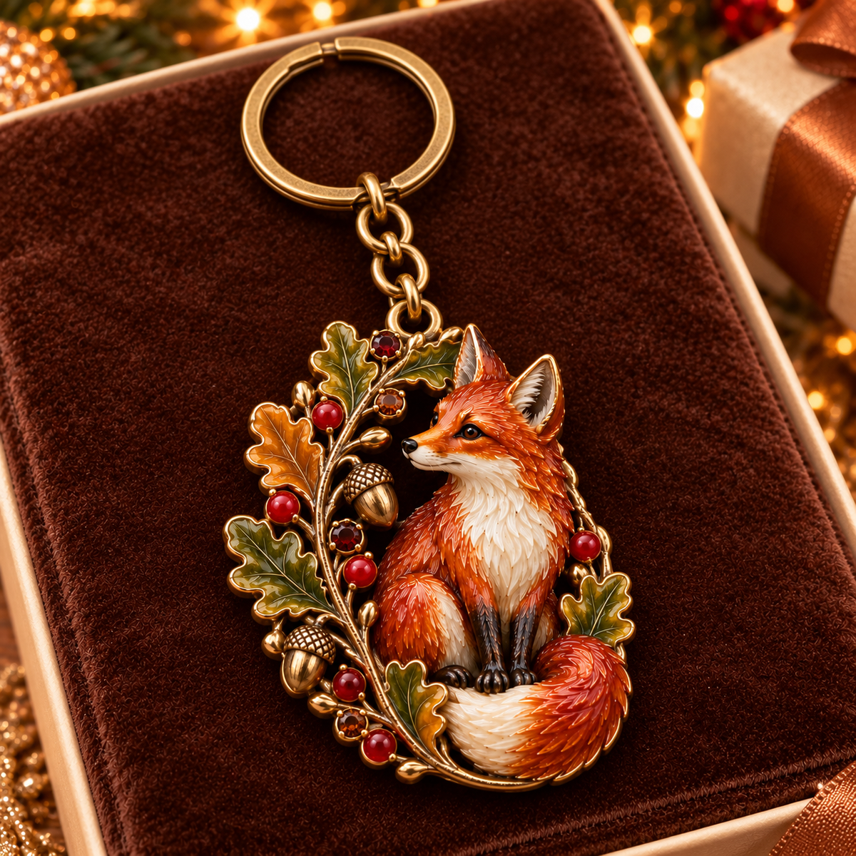 Autumn Woodland Fox 🍂 Oak & Berry Keepsake Keyring