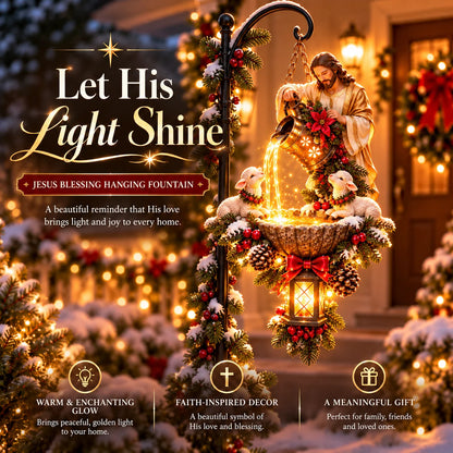 🔥last Day 48% Off-✝️✨ Jesus Blessing Hanging Fountain – Lighted Christian Christmas Garden Decor