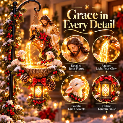 🔥last Day 50% Off-✝️✨ Jesus Blessing Hanging Fountain – Lighted Christian Christmas Garden Decor