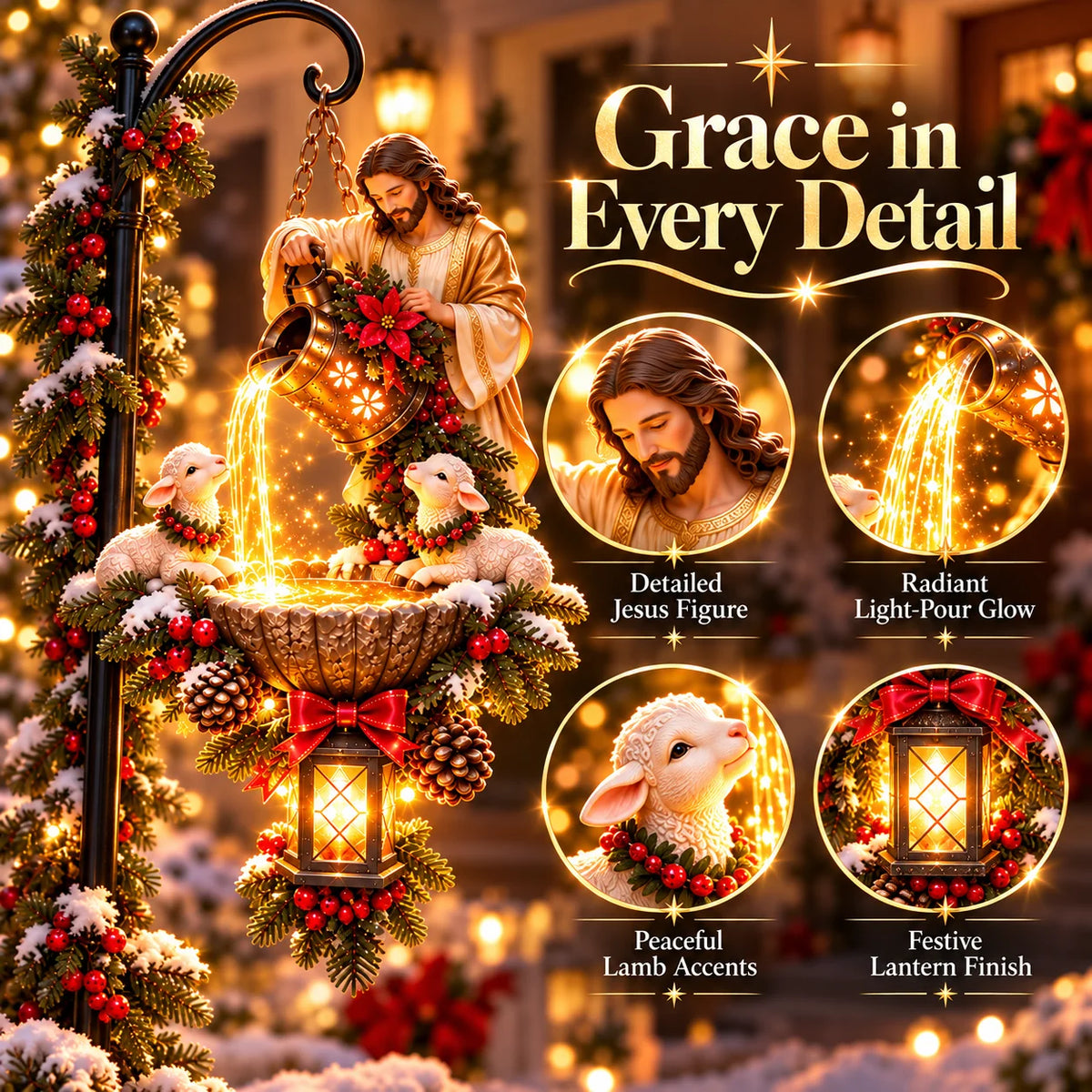 🔥last Day 48% Off-✝️✨ Jesus Blessing Hanging Fountain – Lighted Christian Christmas Garden Decor