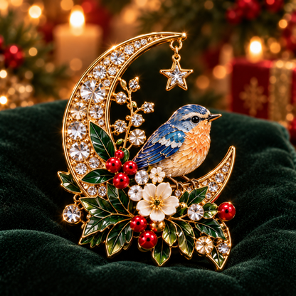 ✨🌙Christmas Crescent Moon Blue Bird Brooch ✨🌙