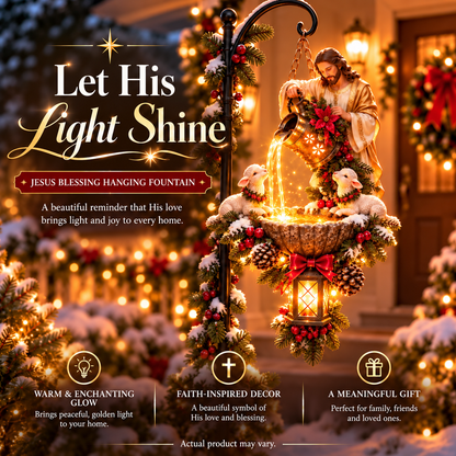 🔥last Day 50% Off-✝️✨ Jesus Blessing Hanging Fountain – Lighted Christian Christmas Garden Decor