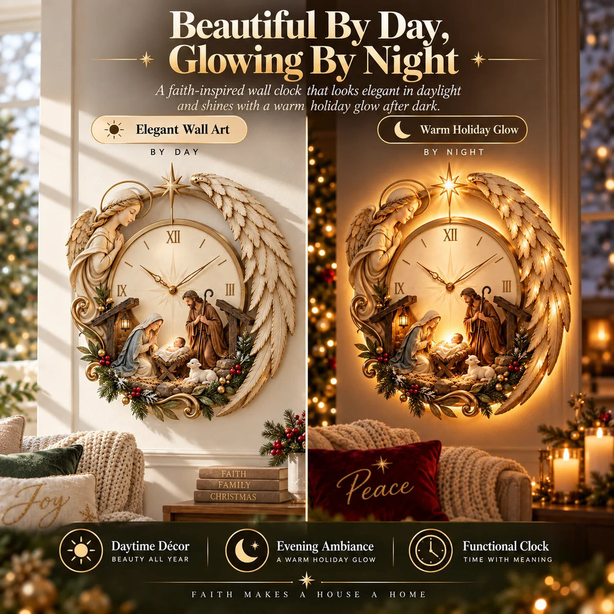 🎄⏰ LAST DAY 50% OFF ✨ Bethlehem Angel Nativity Glow Clock